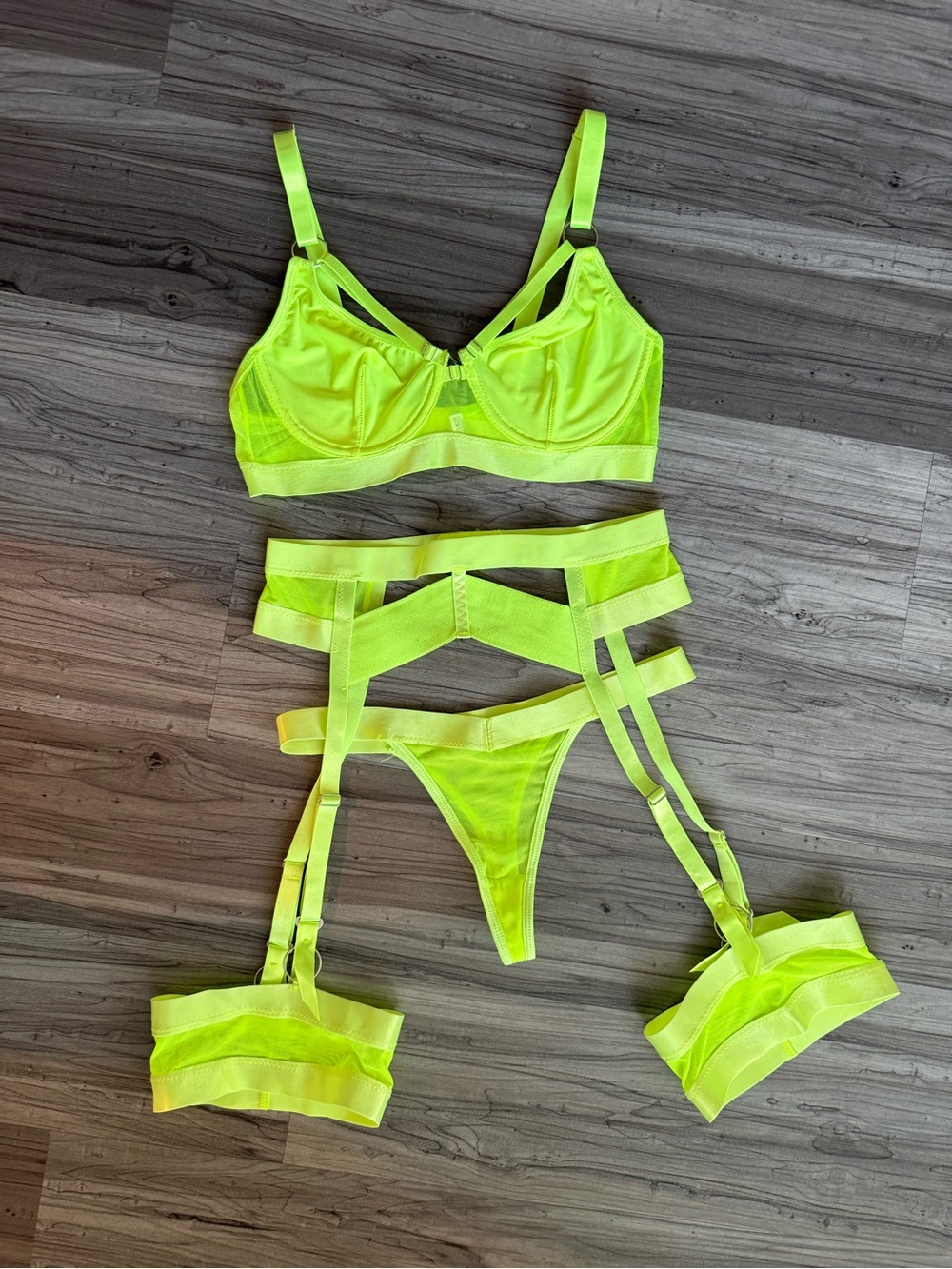 Neon Yellow Strappy Lingerie Set